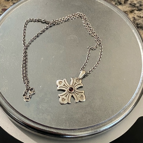 James Avery Jewelry - James Avery Sterling Silver Cross Pendant Necklace with Garnet Center